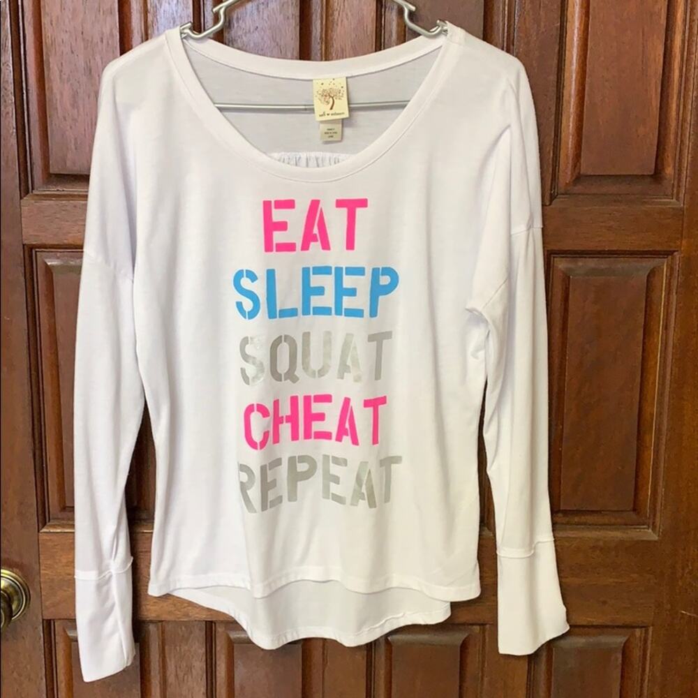 Eat Sleep Squat Cheat Repeat Long Sleeve Tee Shirt Womens Large